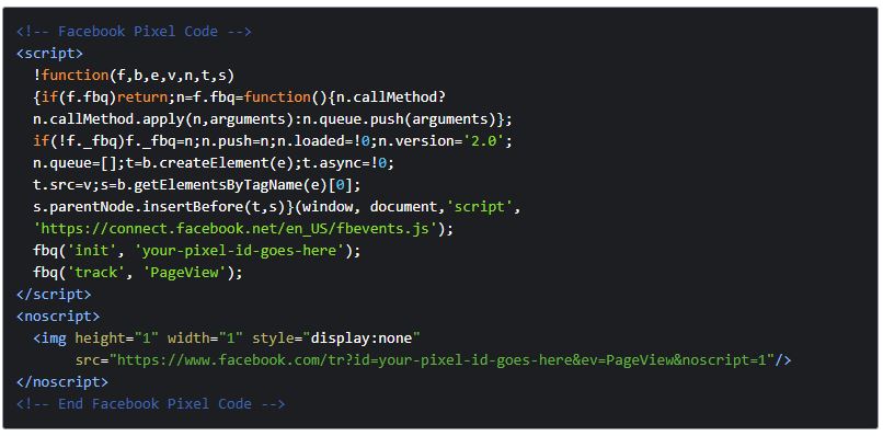 example of facebook pixel tracking code