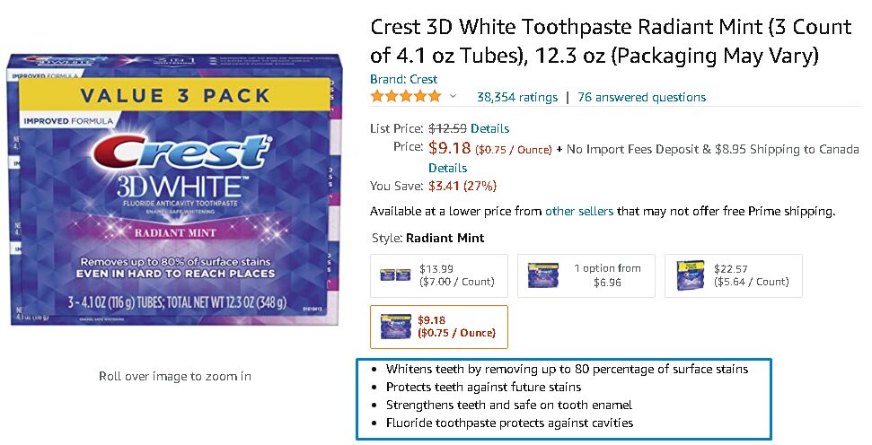 Amazon product listing bullet points