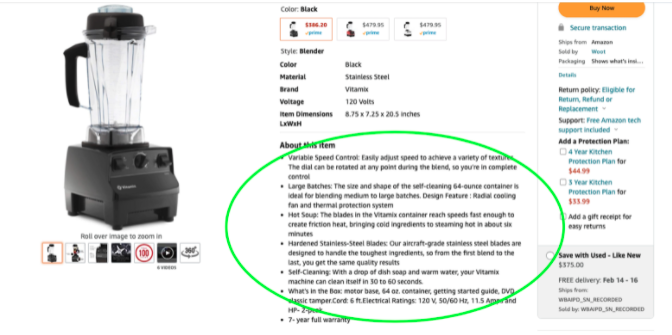Amazon product bullets