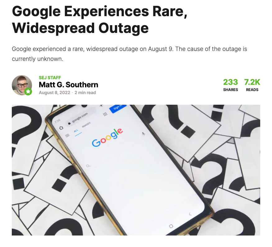Google outage 2022
