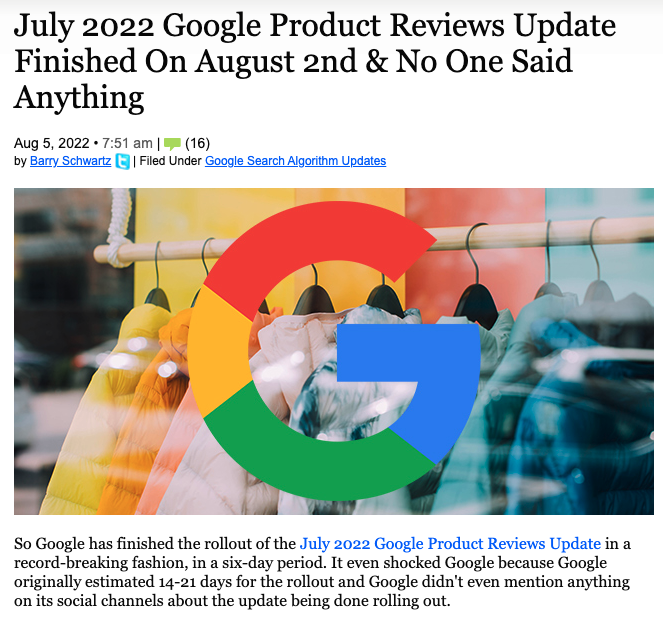 Google Product Review Update