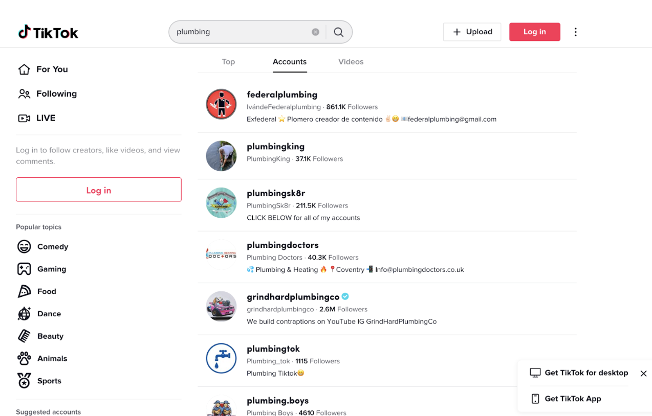 TikTok Plumbing Accounts