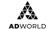 Ad World logo featuring a triangular pyramid structure with the text "ADWORLD" displayed below.