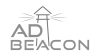 Ad Beacon logo featuring a beacon tower with signal lines and the company name in gray text.