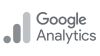 Google Analytics logo with gray bar chart icon.